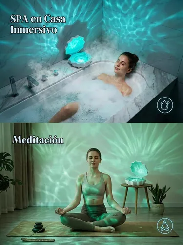 Vista 5 de Proyector de Luz de Olas del Océano, Luz Nocturna de Concha con Altavoz Bluetooth Integrado, Control Remoto, Ruidos Blancos para Decoración del Azul