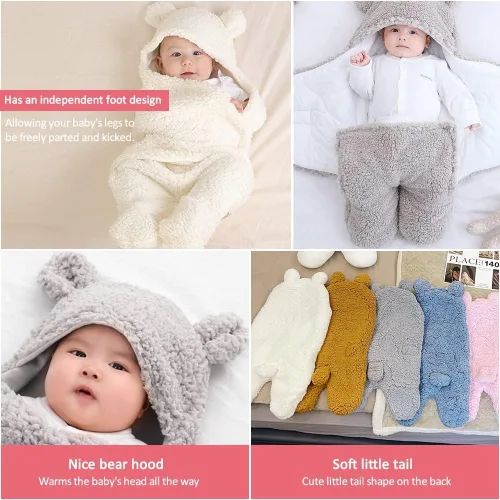 Vista 2 de Manta para bebé recién nacido, manta con capucha para bebé, saco de dormir, para niños de 0 a 3 o 3 a 6 meses