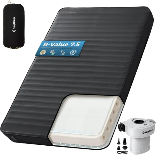 Vista 16 de KingCamp PREMIUM SINGLE - Colchoneta de dormir autoinflable, colchón de aire y espuma de valor R 7.5, almohadilla de dormir aislada de 3 pulgadas