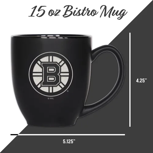 Vista 4 de Rico Industries NHL Hockey - Taza bistró de cerámica negra mate de 15 onzas