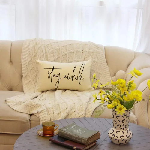 Vista 3 de Ogiselestyle Fundas de almohada de granja con citas Stay Awhile de 12 x 20 pulgadas, fundas de almohada lumbares decorativas para el hogar, funda