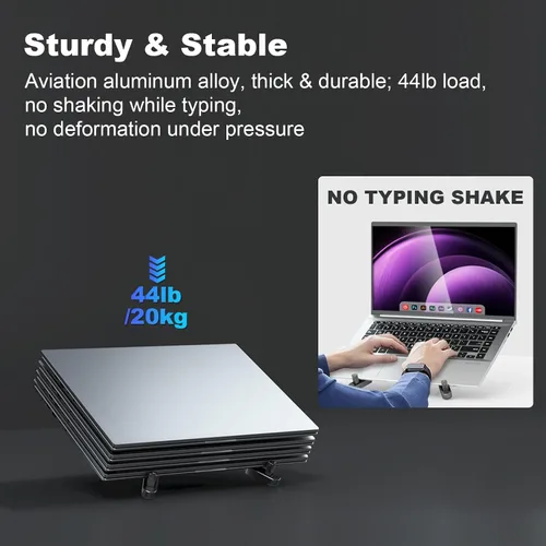 Vista 8 de Soporte ergonómico para laptop para escritorio, elevador de aluminio aeroespacial ajustable 3 en 1, soporte plegable de 3 modos, resistente
