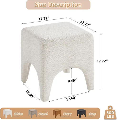Vista 2 de Taburete Otomano Cuadrado Moderno de 17" Boucle, Taburete de Tocador para Maquillaje, Reposapiés Rectangular para Sofá, Taburete Otomano Tapizado