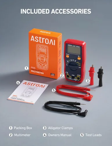 Vista 8 de AstroAI - Multímetro digital, probador de voltaje de batería de 1.5 V/9 V/12 V, auto-rango/óhmetro/DMM con función NCV, mide con precisión voltaje