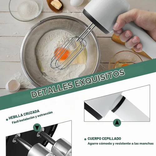 Vista 5 de Batidora de mano de 3 velocidades con batidores de borde flexible Diseño de raspado automático para hornear, batir, masa Fácil de limpiar