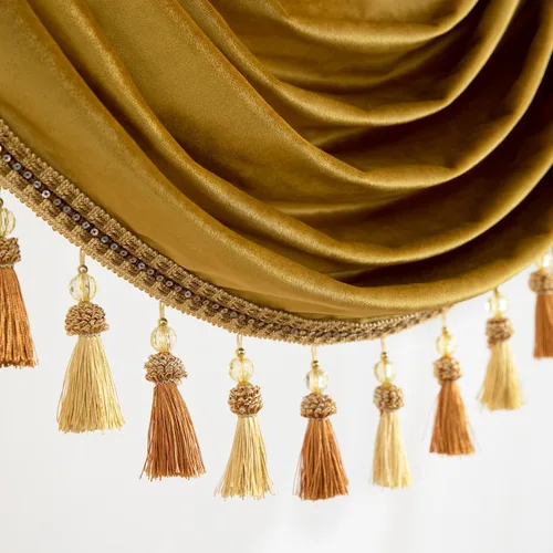 Vista 6 de VOGOL Cenefa de cortinas de terciopelo grueso para dormitorio, cenefas de cascada de lujo con aislamiento térmico dorado para sala de estar formal