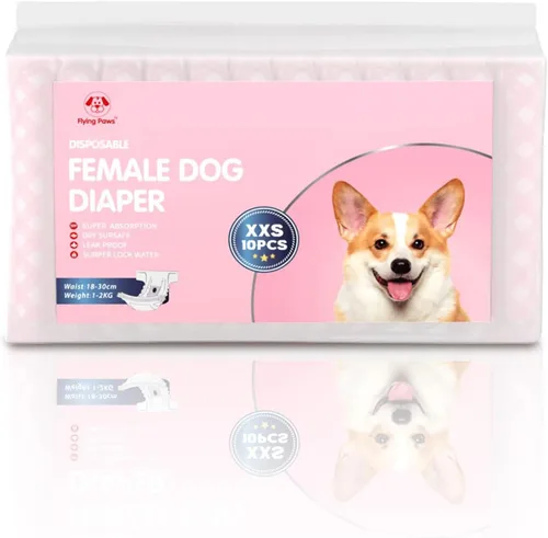 Vista 2 de Pañales desechables para perras, pañales absorbentes para perros, XXS, 40 unidades Pañales de cintura elástica ajustable para el calor, pañales a