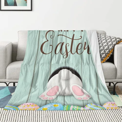 Vista 13 de Manta de Pascua y primavera, manta de felpa acogedora y suave para sofá, cama, sofá, viajes, campamento para adultos/niños, color azul y blanco