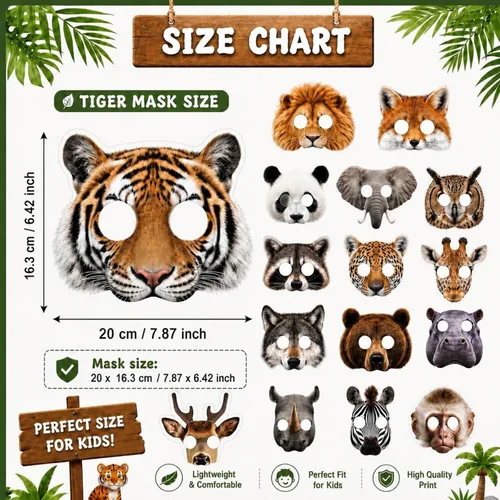 Vista 3 de 32 máscaras faciales de animales de safari monstruo para niños, monstruo, selva, bosque, zoológico, animales, máscaras de dibujos animados