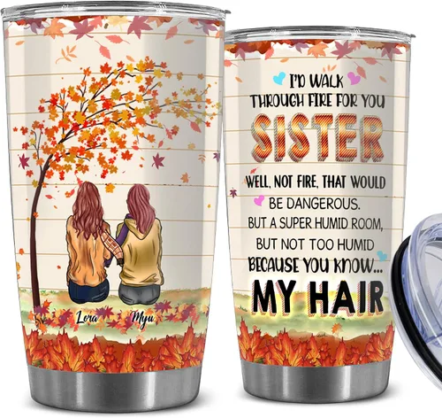 Vista 9 de WHIDOBE Vaso personalizado para hermana (2 hermanas), vaso personalizado para hermana con avatares, nombres, citas, regalo de cumpleaños 2 Sisters