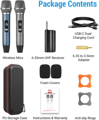 Vista 8 de Micrófonos Inalámbricos UHF Recargables, Dos Micrófonos de Mano de Metal con Receptor de 1/4", Plug-and-Play para Altavoz y Sistema PA, Karaoke