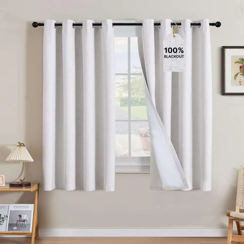 Vista 218 de H.VERSAILTEX Cortinas 100% opacas con aislamiento térmico, texturizadas, de lino, con bloqueo completo de calor y luz, para sala de estar y Negro