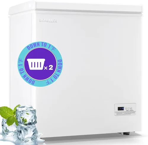 Vista 11 de DEMULLER Congelador de pecho, pequeña máquina de congelación profunda blanca de 4.0 pies cúbicos, compacta con puerta superior abatible y panel