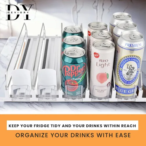 Vista 2 de Organizador de latas de soda con empujador automático Organizador de bebidas para refrigerador Dispensador de bebidas para soda, latas
