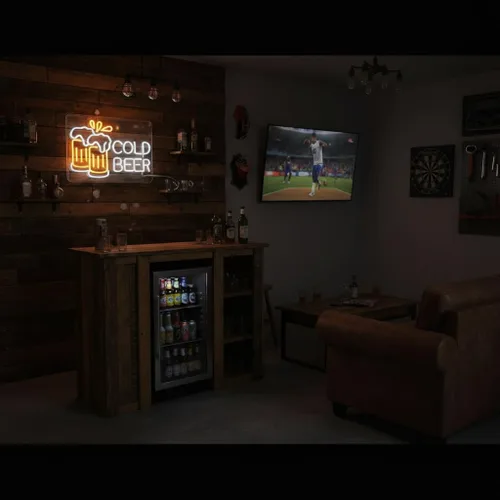 Vista 8 de Letrero de neón de cerveza fría para negocios y bar en casa, luz LED de PET flexible duradera para pub, cueva de hombre, garaje, regalo único