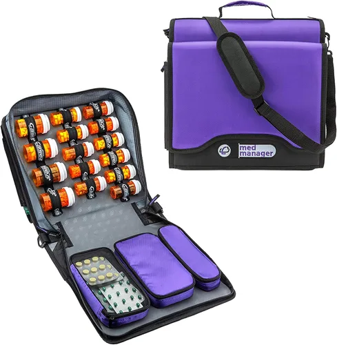 Vista 10 de Med Manager Organizador de suministros de medicamentos con estuche de viaje enfriador de insulina, capacidad para (15) botellas de píldoras, (11)