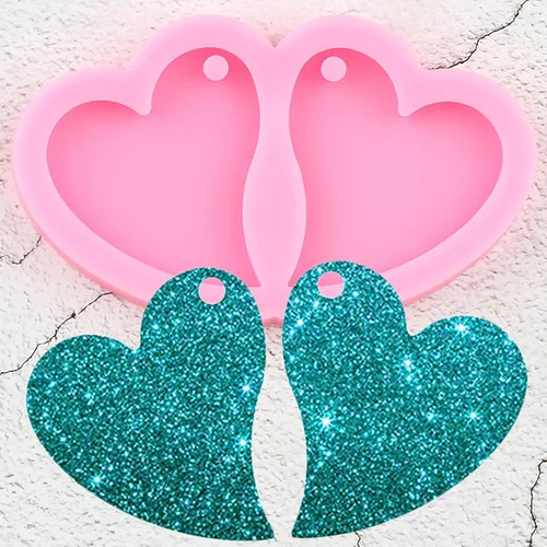 Vista 6 de Paquete de 2 moldes de silicona en forma de corazón, bricolaje epoxi artesanal, aretes de bricolaje, fabricación de joyas de moda, moldes de resina
