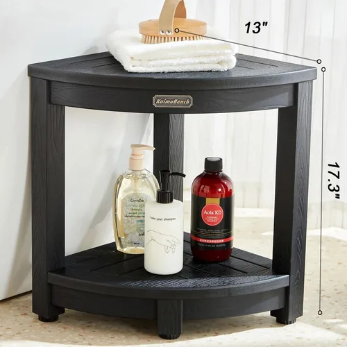 Vista 2 de KaimuBench Banco de ducha para ducha interior, taburete de ducha esquinero de madera de polietileno, asiento de baño de plástico para afeitarse