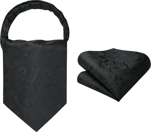 Vista 21 de HISDERN Corbatas Ascot para hombre, set de corbata y pañuelo de bolsillo Paisley con estampado floral clásico, corbata autoajustable para hombre