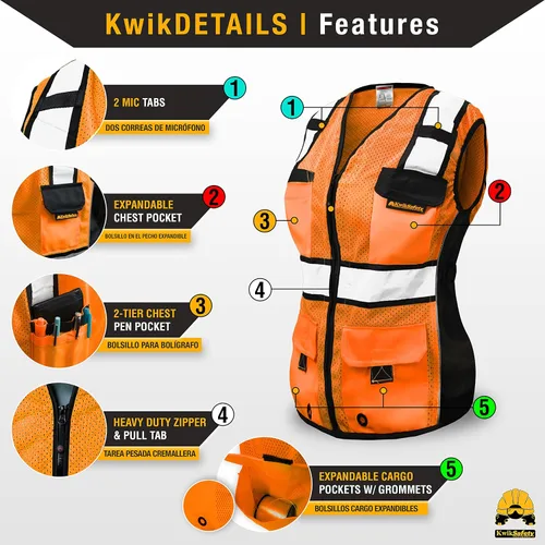 Vista 4 de KwikSafety (Charlotte, NC) RoadBOSS Econ & Chaleco de seguridad premium para mujer