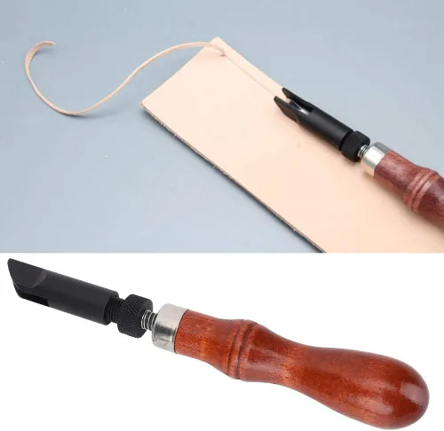 Vista 5 de GLOGLOW Herramienta de ranurado en forma de V de cuero, tipo Groover de procesamiento de cuero tipo V mango de madera para artesanía de cuero