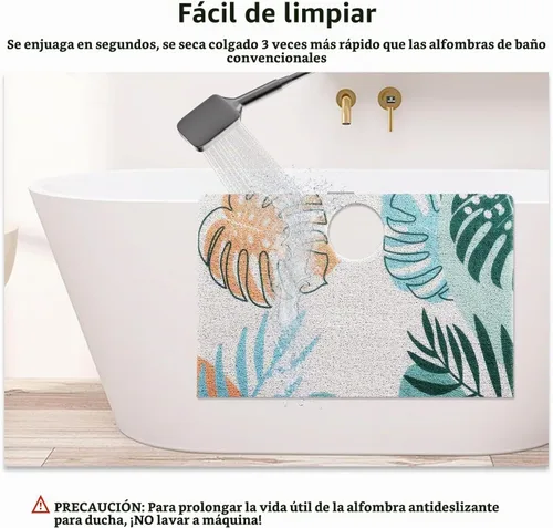 Vista 6 de Tapete de Ducha Cuadrado Extra Grande, Yonala 36 x 36 Pulgadas Tapetes de Ducha Elegantes Antideslizantes para Interior de Ducha con Orificio