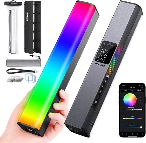 Vista 11 de NEEWER Barra de Luz LED RGB2 con Puerta de Granero de Metal, Mango, Barra Táctil/APP/Control 2.4G, Luz de Video RGB Magnética Recargable de Mano
