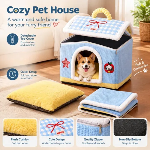 Vista 5 de Cama de casa para mascotas para perros y gatos pequeños, medianos y Rosa