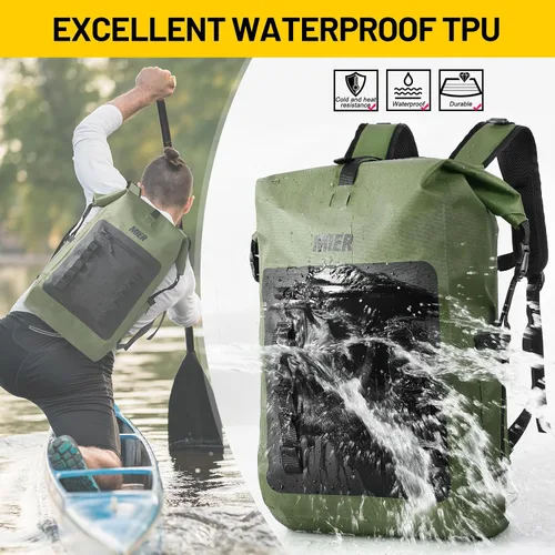 Vista 4 de MIER Mochila impermeable Saco con cierre de parte superior enrollable Bolsa seca ligera, Mochilas tipo mochila