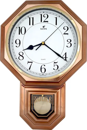 Vista 25 de JUSTIME Reloj de pared clásico vintage tradicional de estilo Schoolhouse, con péndulo y melodía Westminter cada hora, relojes de pared con melodía