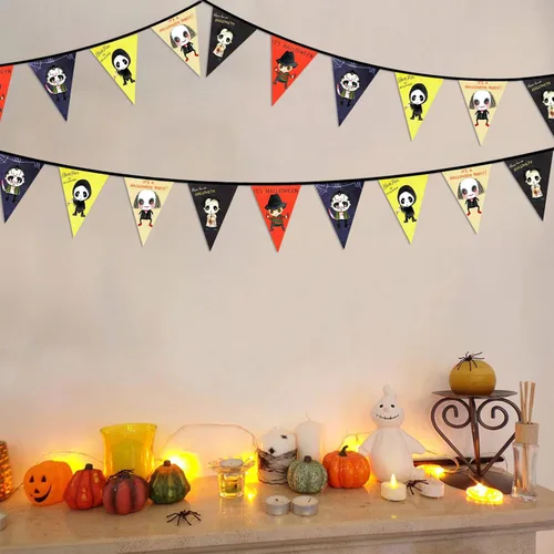 Vista 3 de Cartel temático de personajes de películas de terror para decoración de interiores y exteriores, suministros de fiesta de Halloween, decoraciones