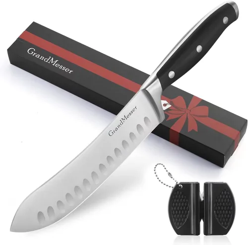 Vista 8 de Cuchillo para cortar carnicero, cuchillo de punta redondeada de 7 pulgadas Black Titanium Nitride Coated, High Carbon German Stainless Steel