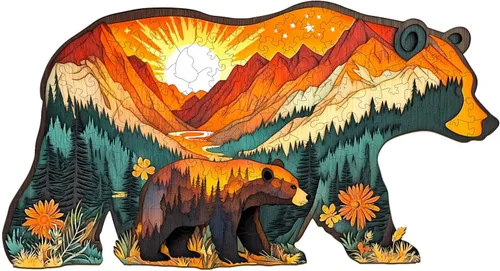 Vista 8 de Rompecabezas de Madera para Adultos - Rompecabezas de Madera de Oso Astral - Rompecabezas Únicos de Madera con Forma de Animal para Adultos