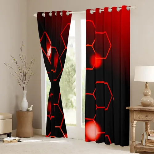 Vista 3 de Cortinas de oscurecimiento rojas y negras (2 paneles, 38 x 45 pulgadas), cortinas de panal para dormitorio, sala de estar, decoración de niños