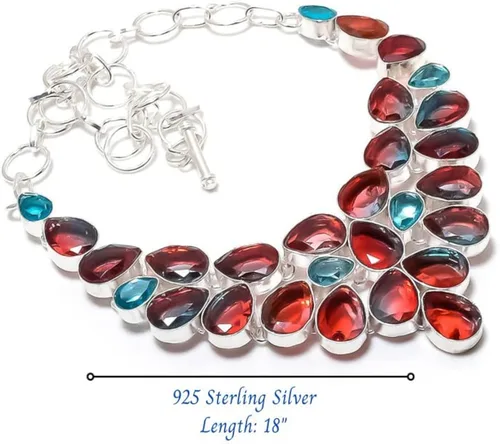 Vista 2 de Turmalina bicolor, collar de joyería de plata de ley 925 con topacio azul, modelo AS-4133, Plata esterlina, Turmalina bicolor