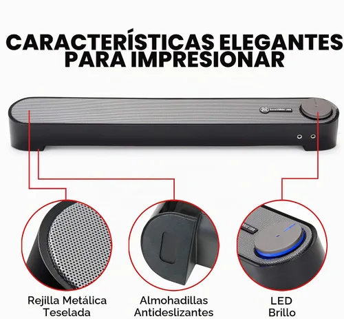 Vista 8 de SonaVERSE UBR barra altavoz para computadora de escritorio con conectores para audífonos y micrófono de fácil acceso por GOgroove, con alimentación