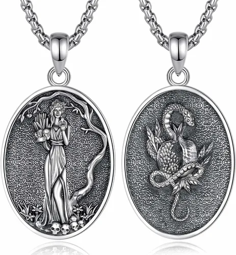 Vista 170 de EUDORA Collar de plata de ley 925 con moneda Hécate, Athena, Perséfono, Nyx, diosa de la luna triple, diosa celta, rueda de Hécate, llave, regalo