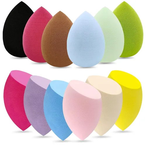 Vista 9 de 12 piezas de set de esponjas de maquillaje profesional, esponjas suaves y sin látex para aplicar maquillaje en la cara, esponjas cosméticas 12