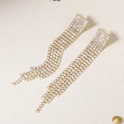 Vista 2 de Mlouye Aretes colgantes para mujeres y niñas, colgantes con diamantes de imitación para fiesta de graduación