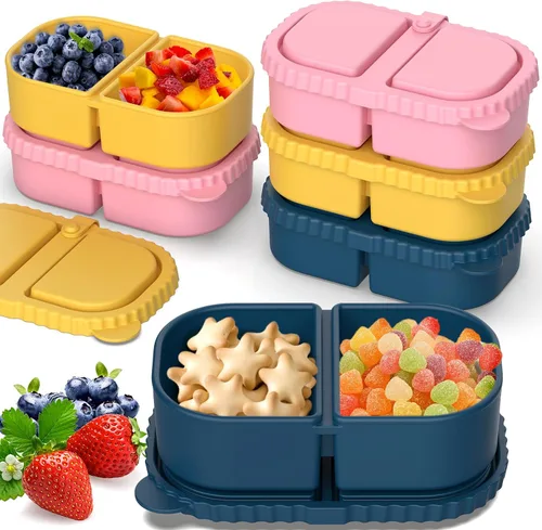 Vista 9 de ICEROYCE - Paquete de 3 recipientes de silicona para niños, lonchera de 2 compartimentos 8 oz Capacity, Leakproof Lid, Food Grade Silicone