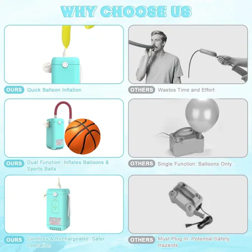 Vista 4 de AXHJ Bomba eléctrica de bola para pelotas deportivas, bomba de baloncesto eléctrica de inflado ultrarrápido con batería recargable de 1800 mAh