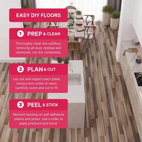 Vista 4 de LUCiDA SURFACES - Baldosas de vinilo de lujo, azulejos autoadhesivos para instalar uno mismo, 12 tablones con aspecto de madera, color granero