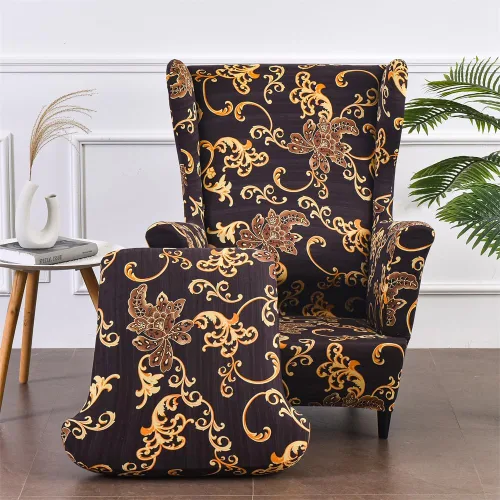 Vista 17 de Fundas para silla Wingback, 2 piezas, fundas elásticas elegantes para silla de ala con parte inferior elástica, protector de muebles para Hojas