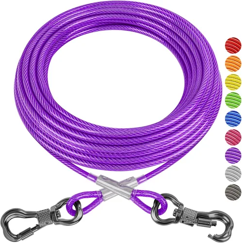 Vista 16 de XiaZ Cable de amarre para perros de 10 pies, para patio, cable de acero para mascotas con clips duraderos con bloqueo, cadenas para perros