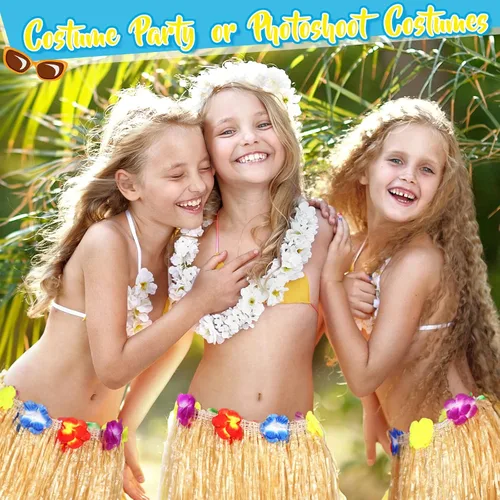 Vista 6 de 12 faldas hawaianas de hierba hula para niños para fiesta Luau, cumpleaños, vestido de graduación, espectáculos festivos, fiesta de celebración