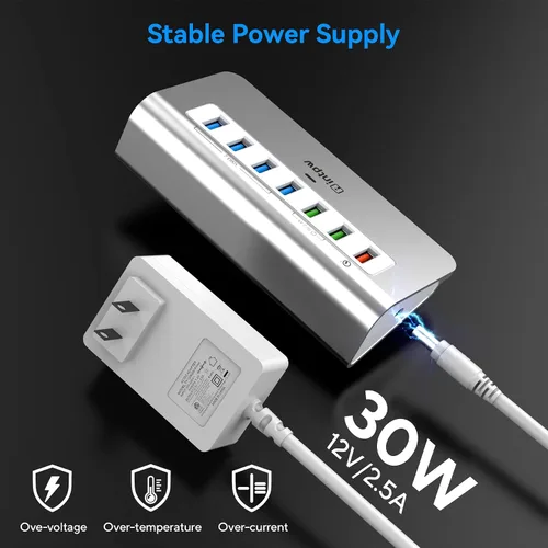 Vista 6 de intpw Hub USB con alimentación 10Gbps, Hub de datos de aluminio de 7 puertos USB 3.2 con 4 puertos USB 3.2 Gen 2, 3 puertos de carga rápida