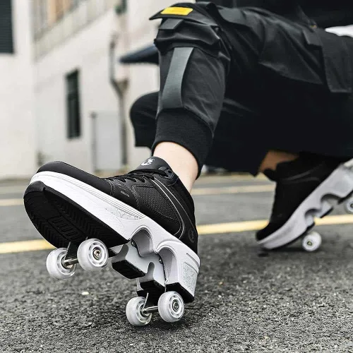 Vista 2 de Patines de ruedas para mujeres y hombres al aire libre, zapatos de parkour 2 en 1 con ruedas para niñas/niños, zapatos retráctiles de doble fila