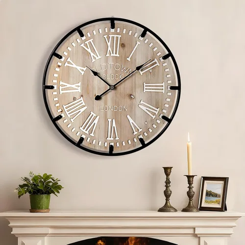 Vista 11 de Vantic Farmhouse - Reloj de pared decorativo extra grande de 24 pulgadas con círculo de metal, reloj de pared de madera de gran tamaño con número