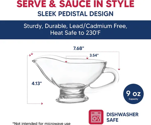 Vista 6 de HIC Kitchen Bote de Salsa de Vidrio, Capacidad de 9 Onzas con Pico Sin Goteo y Mango Cómodo para Salsa, Au Jus, Aderezo, Comidas Festivas