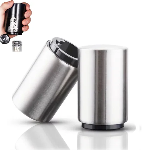 Vista 11 de Regalo del Día del Padre para Papá, abrebotellas YUDANSI Push Down, abridores automáticos de cerveza, removedor de tapas de botella de acero Negro